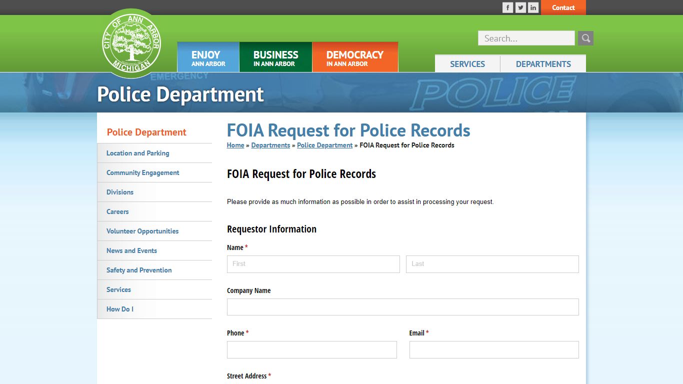 FOIA Request for Police Records - a2gov.org