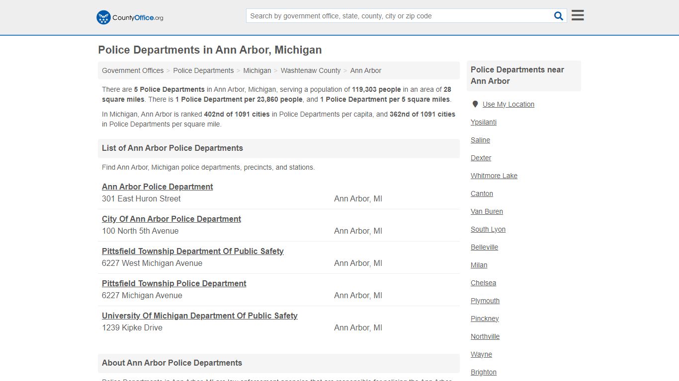 Police Departments - Ann Arbor, MI (Arrest Records & Police Logs)